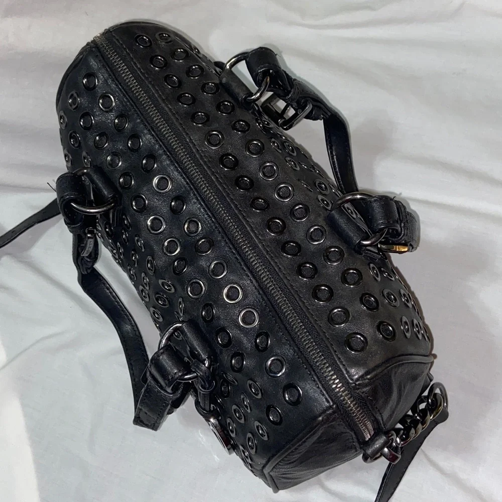 RARE Michael Kors black leather grommet Grayson_7